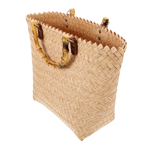 GLSTOY Woven Tote Bag Geflochtene Strandtasche Retro Boho Handtasche Großer Weidenkorb Sommerurlaub Strandtasche Beige Vintage Französischer Stil Vielseitig für Markt Picknick Alltag von GLSTOY