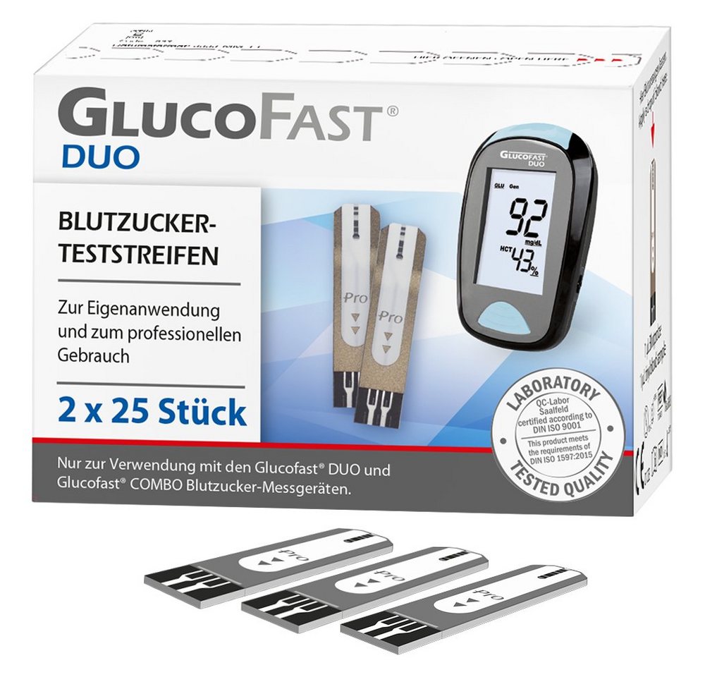GLUCOFAST Blutzucker-Teststreifen DUO, 50 Diabetes Teststreifen 50-St., Für das Glucofast DUO Blutzucker Messgerät GLUCOFAST Blutzucker-Teststreifen DUO, 50 Diabetes Teststreifen 50-St., Für das Glucofast DUO Blutzucker Messgerät von GLUCOFAST