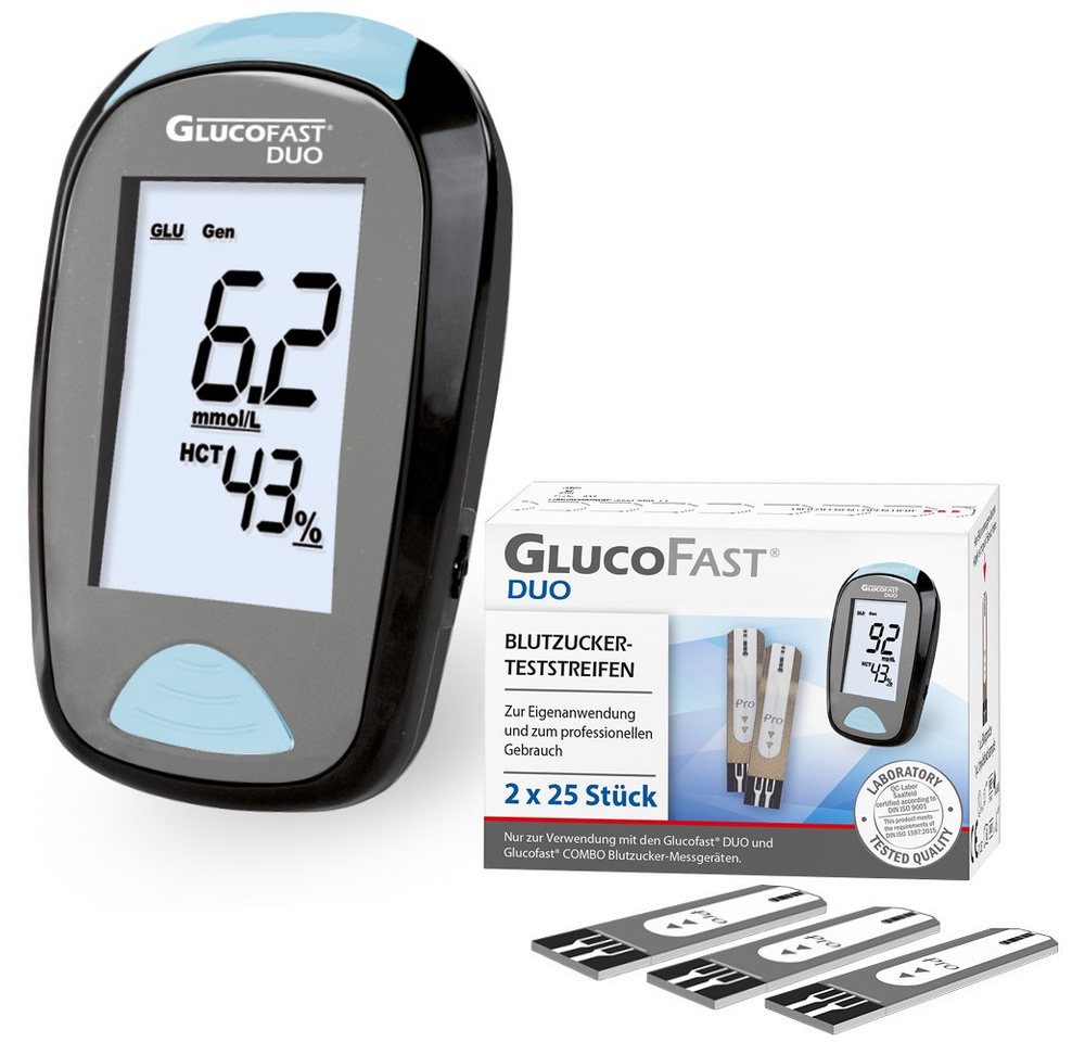 GLUCOFAST Blutzuckermessgerät DUO Maßeinheit in MG, Kombiset, Ink. 60 Tetsteifen, 10 Lanzetten und Lanzettiergerät, Blutzucker und Hämatokritwert mit einer Messung bestimmen GLUCOFAST Blutzuckermessgerät DUO Maßeinheit in MG, Kombiset, Ink. 60 Tetsteifen, 10 Lanzetten und Lanzettiergerät, Blutzucker und Hämatokritwert mit einer Messung bestimmen von GLUCOFAST