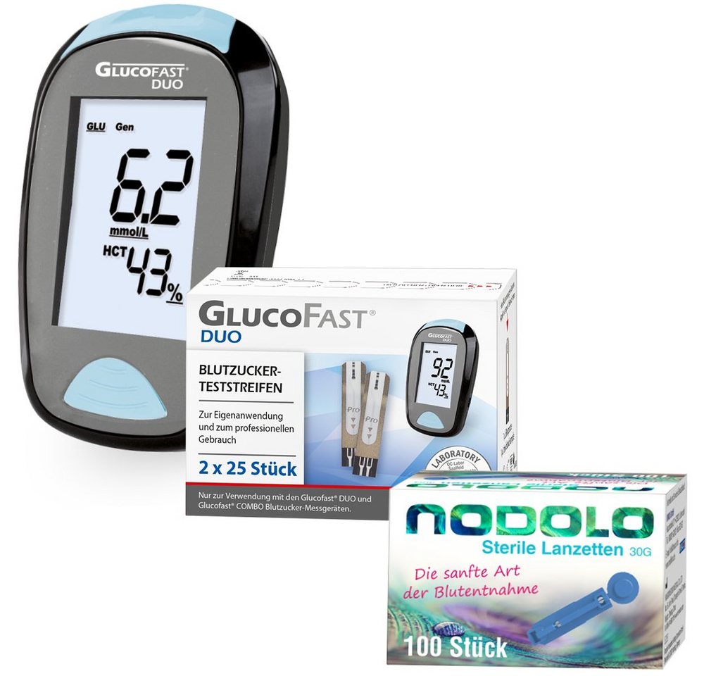 GLUCOFAST Blutzuckermessgerät DUO in MMOL, Blutzuckermessgerät komplettset, Ink. 60 Blutzucker Teststreifen, 110 Lanzetten und 1 Lanzettiergerät GLUCOFAST Blutzuckermessgerät DUO in MMOL, Blutzuckermessgerät komplettset, Ink. 60 Blutzucker Teststreifen, 110 Lanzetten und 1 Lanzettiergerät von GLUCOFAST