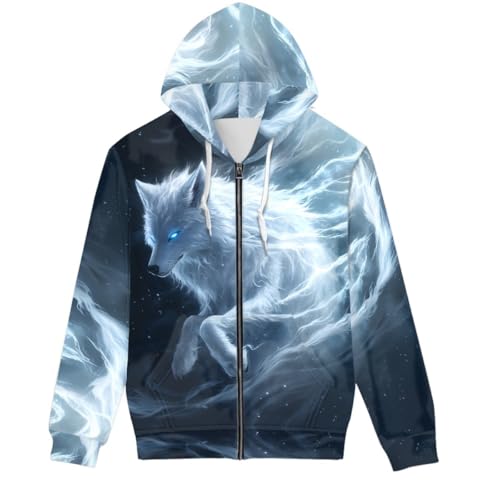 GLUDEAR Herren-Kapuzenpullover, cooler Wolf, 3D-Digitaldruck, durchgehender Reißverschluss, Weißer, leuchtender Wolf, Medium GLUDEAR Herren-Kapuzenpullover, cooler Wolf, 3D-Digitaldruck, durchgehender Reißverschluss, Weißer, leuchtender Wolf, Medium von GLUDEAR