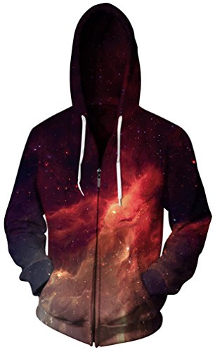 GLUDEAR Kapuzenpullover mit 3D-Digitaldruck, Unisex, mit Reißverschluss - Rot - Large/X-Large von GLUDEAR