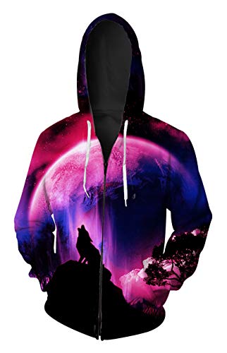 GLUDEAR Unisex Realistischer 3D Digitaldruck Full Zip Hoodie Kapuzenpullover Sweatshirt - Violett - XX-Large von GLUDEAR
