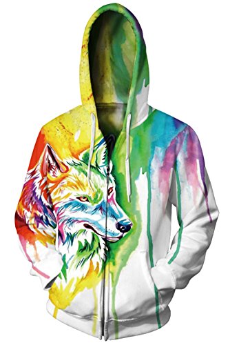 Gludear Damen Kapuzenpullover Gr. X-Large, Colorful Wolf von GLUDEAR