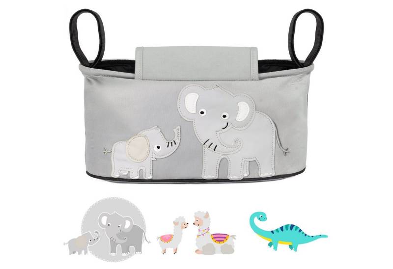 GLÜCKSWOLKE Kinderwagen-Tasche in Grau oder Schwarz I 6 Motive I Kinderwagentasche & Buggy Organizer, Kinderwagen Tasche mit Getränkehalter und Feuchttücherfach von GLÜCKSWOLKE