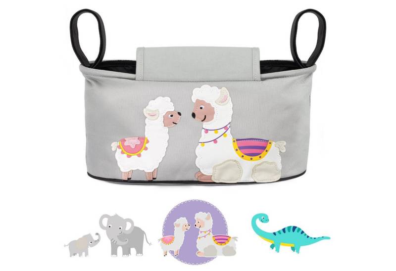 GLÜCKSWOLKE Kinderwagen-Tasche in Grau oder Schwarz I 6 Motive I Kinderwagentasche & Buggy Organizer, Kinderwagen Tasche mit Getränkehalter und Feuchttücherfach von GLÜCKSWOLKE