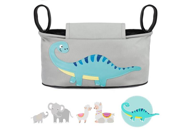 GLÜCKSWOLKE Kinderwagen-Tasche in Grau oder Schwarz I 6 Motive I Kinderwagentasche & Buggy Organizer, Kinderwagen Tasche mit Getränkehalter und Feuchttücherfach von GLÜCKSWOLKE
