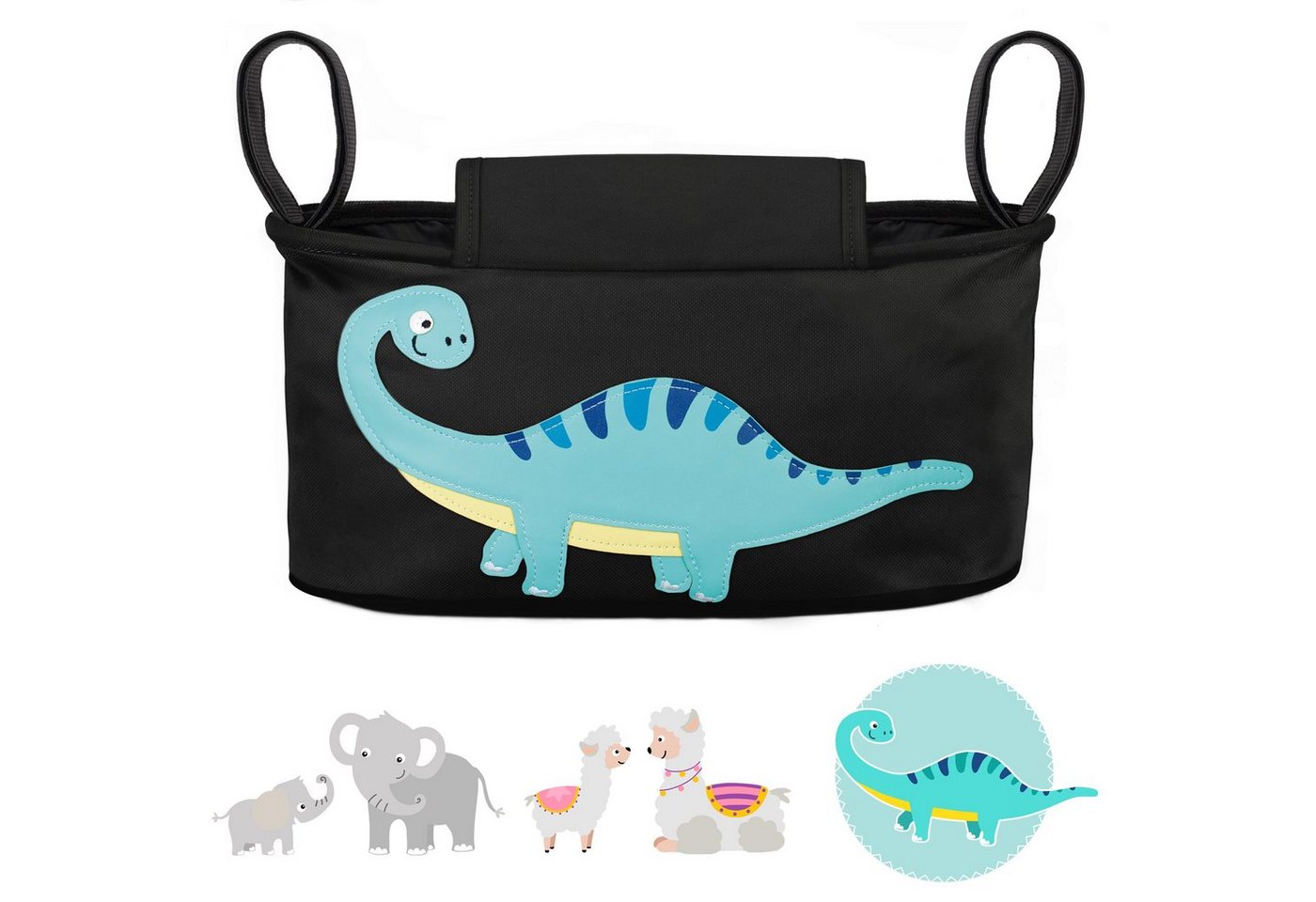 GLÜCKSWOLKE Kinderwagen-Tasche in Grau oder Schwarz I 6 Motive I Kinderwagentasche & Buggy Organizer, Kinderwagen Tasche mit Getränkehalter und Feuchttücherfach von GLÜCKSWOLKE