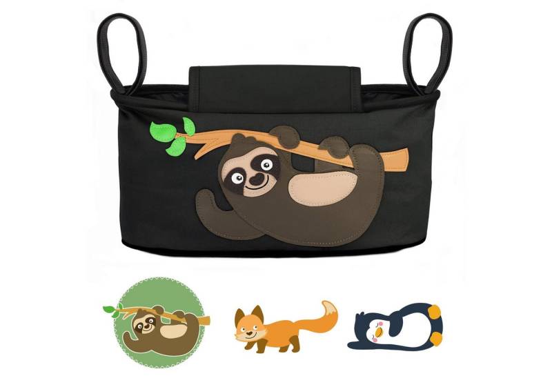 GLÜCKSWOLKE Kinderwagen-Tasche in Grau oder Schwarz I 6 Motive I Kinderwagentasche & Buggy Organizer, Kinderwagen Tasche mit Getränkehalter und Feuchttücherfach von GLÜCKSWOLKE