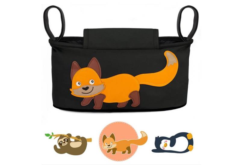 GLÜCKSWOLKE Kinderwagen-Tasche in Grau oder Schwarz I 6 Motive I Kinderwagentasche & Buggy Organizer, Kinderwagen Tasche mit Getränkehalter und Feuchttücherfach von GLÜCKSWOLKE