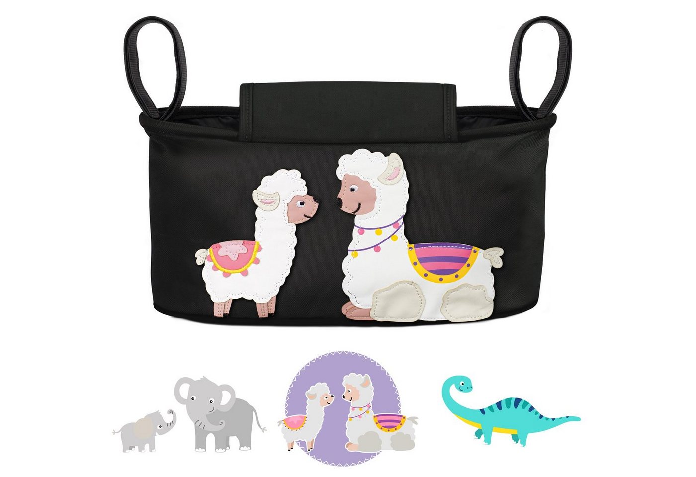 GLÜCKSWOLKE Kinderwagen-Tasche in Grau oder Schwarz I 6 Motive I Kinderwagentasche & Buggy Organizer, Kinderwagen Tasche mit Getränkehalter und Feuchttücherfach von GLÜCKSWOLKE