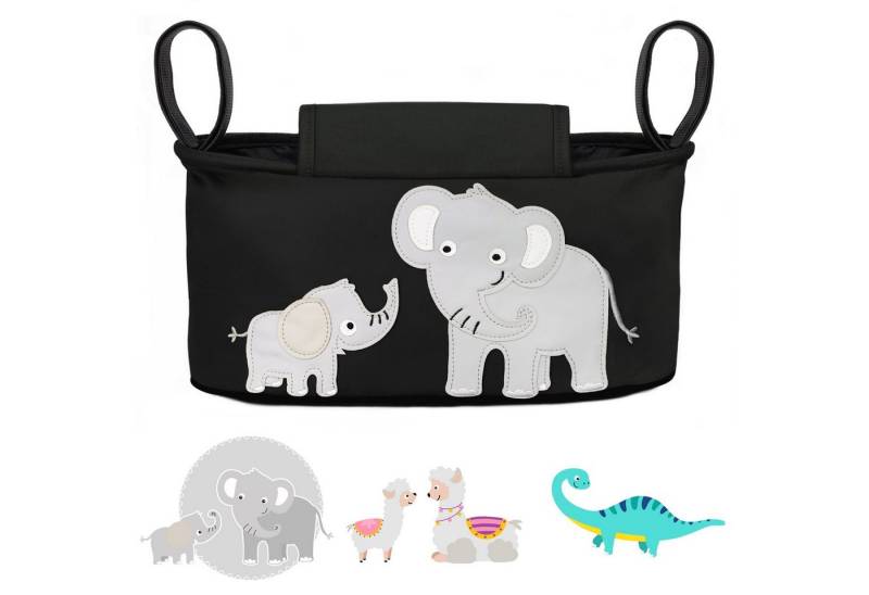 GLÜCKSWOLKE Kinderwagen-Tasche in Grau oder Schwarz I 6 Motive I Kinderwagentasche & Buggy Organizer, Kinderwagen Tasche mit Getränkehalter und Feuchttücherfach von GLÜCKSWOLKE