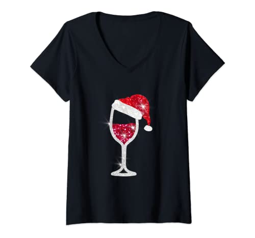 Damen ROTWEIN WEIHNACHTEN WEINGLAS MIT WEIHNACHTSMÜTZE T-Shirt mit V-Ausschnitt Damen ROTWEIN WEIHNACHTEN WEINGLAS MIT WEIHNACHTSMÜTZE T-Shirt mit V-Ausschnitt von GLÜHWEIN GIFTIDEA CHRISTMAS NIKOLAUS