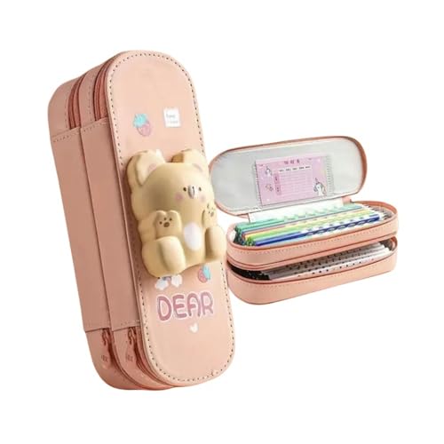 GLYLFQZJ Mäppchen 3D Cute Pencil Box School Schülern Schülern Schreibkasten Kinder Bleistiftspeicherbox DREI Laien-End- Und Minimalistische Bleistiftkoffer-Puddingbär von GLYLFQZJ