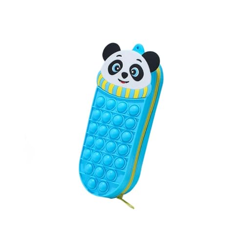 GLYLFQZJ Mäppchen Cartoon Kaninchen Panda Multifunktionaler Schüler Briefpapierbox Süßer Druck Reduzieren Silikonstiftbeutel Bleistiftbox School-Blau von GLYLFQZJ