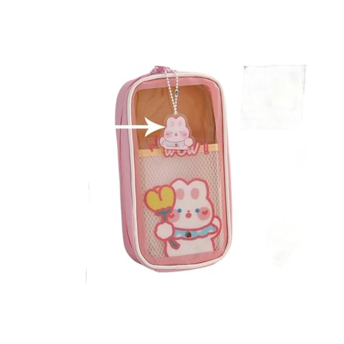 GLYLFQZJ Mäppchen Kawaii Transparent Bleistift Fall Große Kapazität wasserdichte Stift Tasche Nette Student Box Für Mädchen Schulbedarf Briefpapier-Rosa Blume Kaninchen von GLYLFQZJ