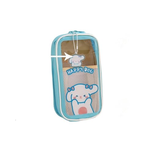 GLYLFQZJ Mäppchen Kawaii Transparent Bleistift Fall Große Kapazität wasserdichte Stift Tasche Nette Student Box Für Mädchen Schulbedarf Briefpapier-Wasser Blauer Glücklicher Hund von GLYLFQZJ