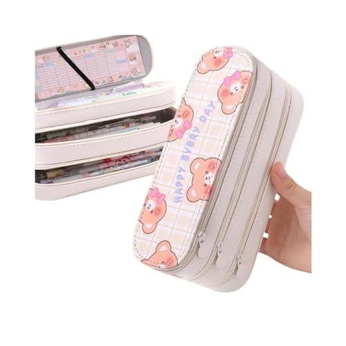 GLYLFQZJ Mäppchen Niedliche Mehrschichtstifte Gehäuse Mit Großer Kapazität Ästhetik Stationery Bleistift Bag Box Mädchen Organisatorin Kawaii Schulmaterial-Beige Bear 3 Schicht von GLYLFQZJ