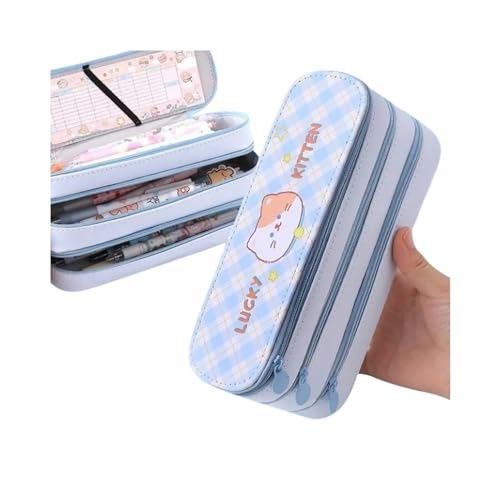 GLYLFQZJ Mäppchen Niedliche Mehrschichtstifte Gehäuse Mit Großer Kapazität Ästhetik Stationery Bleistift Bag Box Mädchen Organisatorin Kawaii Schulmaterial-Blau Kätzchen 3 Schicht von GLYLFQZJ