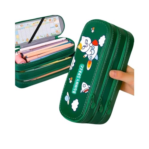 GLYLFQZJ Mäppchen Niedliche Mehrschichtstifte Gehäuse Mit Großer Kapazität Ästhetik Stationery Bleistift Bag Box Mädchen Organisatorin Kawaii Schulmaterial-DarkGreen 3 Schicht von GLYLFQZJ