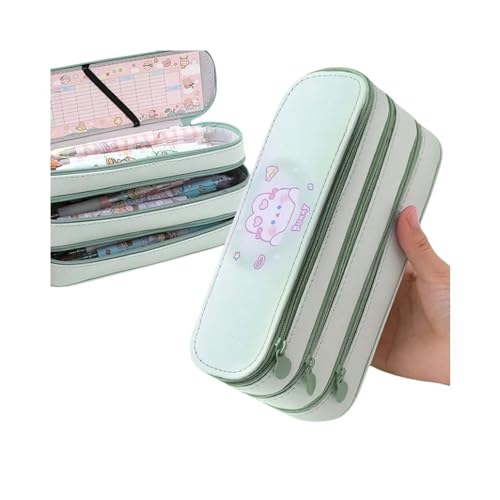 GLYLFQZJ Mäppchen Niedliche Mehrschichtstifte Gehäuse Mit Großer Kapazität Ästhetik Stationery Bleistift Bag Box Mädchen Organisatorin Kawaii Schulmaterial-Grüne Hasen 3 Schicht von GLYLFQZJ