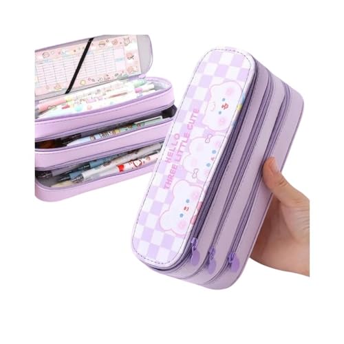 GLYLFQZJ Mäppchen Niedliche Mehrschichtstifte Gehäuse Mit Großer Kapazität Ästhetik Stationery Bleistift Bag Box Mädchen Organisatorin Kawaii Schulmaterial-Lila Gitter 3 Schicht von GLYLFQZJ