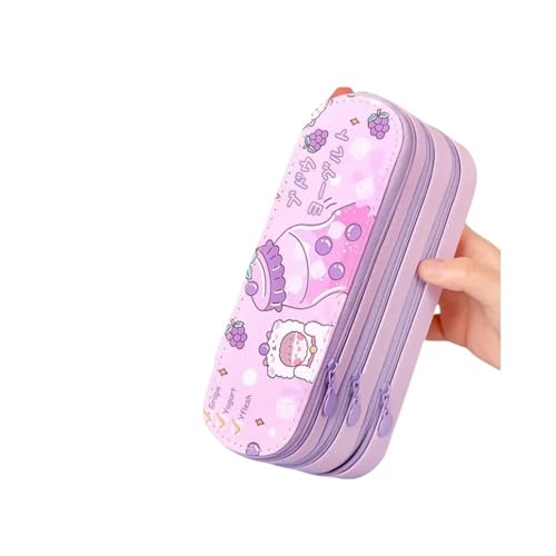 GLYLFQZJ Mäppchen Niedliche Mehrschichtstifte Gehäuse Mit Großer Kapazität Ästhetik Stationery Bleistift Bag Box Mädchen Organisatorin Kawaii Schulmaterial-Lila Traube 3 Schicht von GLYLFQZJ