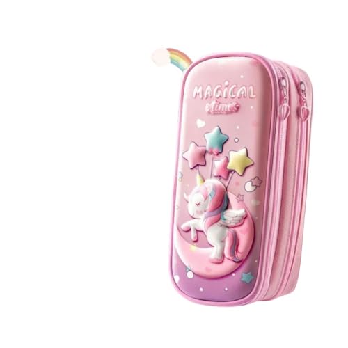 GLYLFQZJ Mäppchen Unicorn 3D Eva Bleistift Hülle wasserdichte Stiftkasten Für Mädchen Cartoon Große Kapazität Schullieferungen Niedliche Briefpapiertasche-Einhornmond-2-Schicht von GLYLFQZJ