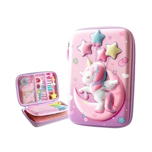 GLYLFQZJ Mäppchen Unicorn 3D Eva Bleistift Hülle wasserdichte Stiftkasten Für Mädchen Cartoon Große Kapazität Schullieferungen Niedliche Briefpapiertasche-Einhornmond-Groß von GLYLFQZJ