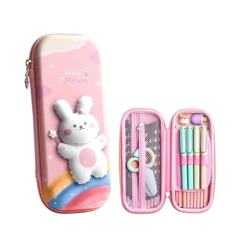 GLYLFQZJ Mäppchen Unicorn 3D Eva Bleistift Hülle wasserdichte Stiftkasten Für Mädchen Cartoon Große Kapazität Schullieferungen Niedliche Briefpapiertasche-Kaninchen-Pink-Small von GLYLFQZJ