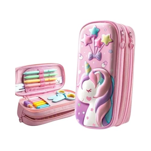 GLYLFQZJ Mäppchen Unicorn 3D Eva Bleistift Hülle wasserdichte Stiftkasten Für Mädchen Cartoon Große Kapazität Schullieferungen Niedliche Briefpapiertasche-Unicorn Pink-2-Schicht von GLYLFQZJ