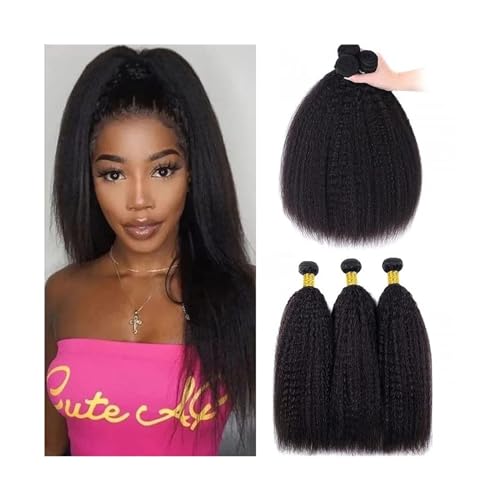 Haarbündel 1/3/4 Pcs Human Hair Extensions Yaki Straight Human Hair Bundles for Black Women 8-40 Inch Kinky Straight Bundles Indian Remy Hair Extensions Haarverlängerungen (Size : 14 14 14) von GLigeT