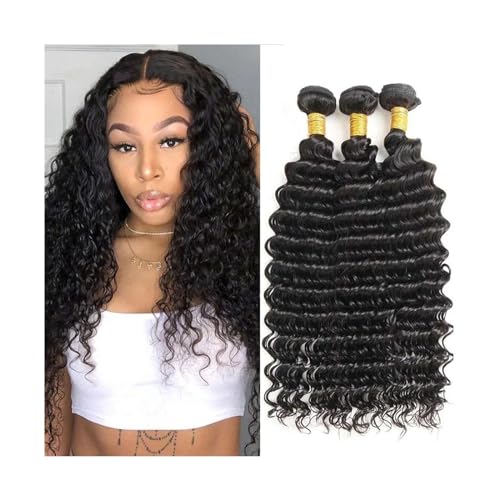 Haarbündel 8-40 Inch Tiefe Welle Bundles 1/3/4 Pcs Menschliches Haar Bundles for Schwarze Frauen Malaysia Menschliches Haar Extensions remy Haar Lockige Webart Bundles Haarverlängerungen (Size : 28in von GLigeT