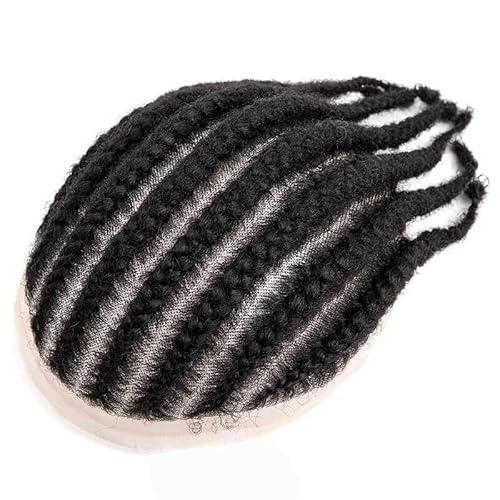 Haarteil für Männer Häkelzöpfe Herren-Toupet, Echthaar-System, 20,3 x 25,4 cm, Vollspitze, männliche Haarprothese Perücke Männer(1B- Off Black) von GLigeT