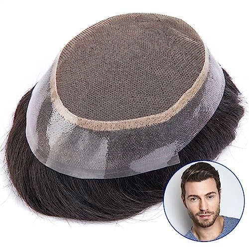 Haarteil für Männer Herren-Haareinheiten, französische Spitze in der Mitte, mit 2,5 cm transparentem Poly-Toupet, Echthaar-Ersatzsystem, atmungsaktives Herren-Haarteil Perücke Männer (Color : 30mm Wa von GLigeT