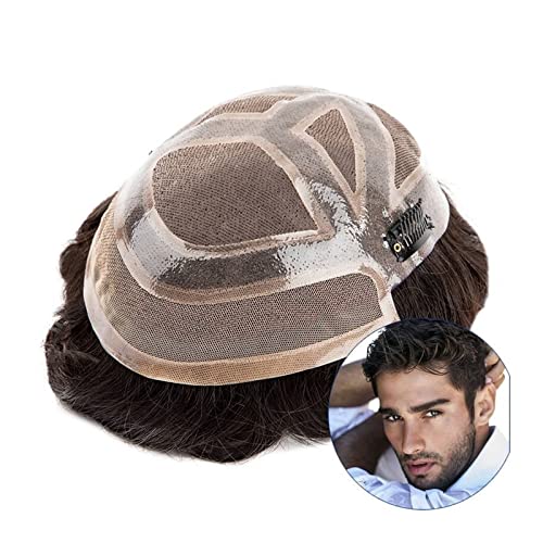 Haarteil für Männer Herren-Haarteil, Echthaar-Ersatzsysteme, Clip-On-Haar-Toupet for Männer mit dünner Haut, mit Mono-Spitzenoberteil und langlebigem PU-Rückenwellen-Remy-Haar-Toupet Perücke Männer ( von GLigeT