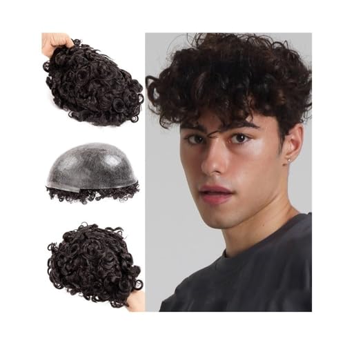 Haarteil für Männer Indische Echthaareinheiten 25 mm lockiges Haarteil Injektion PU Vollhautbasis männliche Kapillarprothese Perücke Männer(1#,7x10) von GLigeT