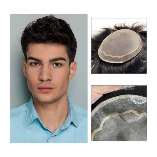 Haarteil für Männer Menschliches Haar, männliche Haarprothese, atmungsaktive Monospitze mit PU-Verstärkung um das Herren-Toupet Perücke Männer(1B - Off Black,7x9) von GLigeT