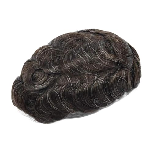 Haarteil für Männer Natürlicher menschlicher Haaraufsatz mit grauem Haar, Toupet for Männer, Haarkapillarprothese for Männer, Schweizer Spitze, PU, ​​indische menschliche Haarperücken for Männer Perüc von GLigeT