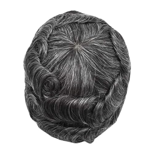 Haarteil für Männer Natürlicher menschlicher Haaraufsatz mit grauem Haar, Toupet for Männer, Haarkapillarprothese for Männer, Schweizer Spitze, PU, ​​indische menschliche Haarperücken for Männer Perüc von GLigeT