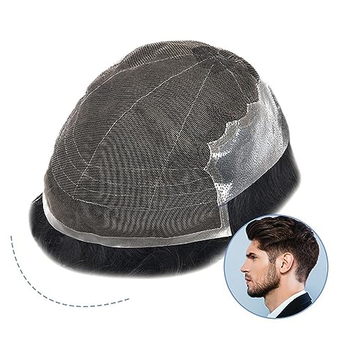 Haarteil für Männer Toupet for Männer, weiche Schweizer Spitze und PU-Umfang, 20,3 x 25,4 cm, Herren-Kapillarprothese, indisches Echthaar, Haarteile, Perücke, natürliches schwarzes Haarsystem Perücke von GLigeT