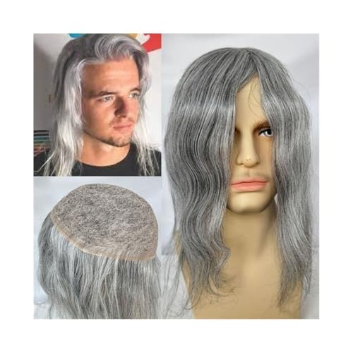 Haarteil für Männer Haarprothese for Männer, 25,4 x 20,3 cm, volle französische Spitzenbasis, Toupet for Männer, 30,5 cm, Remy-Menschenhaar, Haarteil for Männer, 1B, gemischt, 80% grauweiß, europäisc von GLigeT