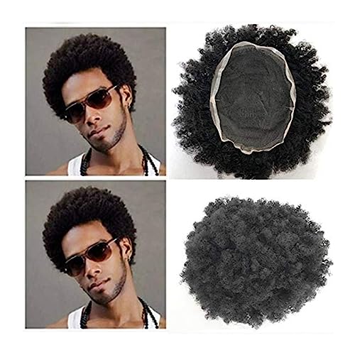 Herrenperücken Vollspitzenperücke Afro-Haarsystem lockige Einheit Prothese für Männliches Haar Atmungsaktives lockiges menschliches Haar #1B Toupee Afro lockig Farbe für schwarze Männer von GLigeT