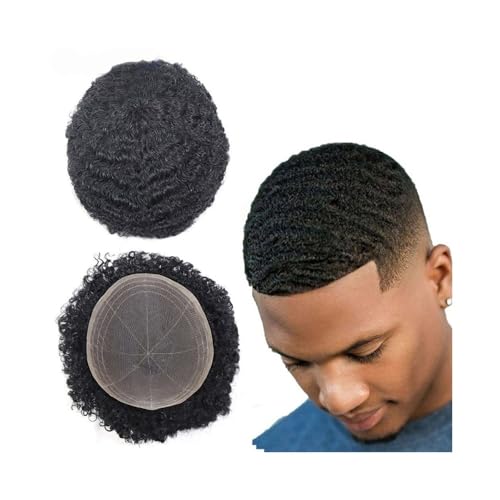 Herrenperückenhaar Afro Locken Toupet for Schwarze Männer Volle Spitze Menschliches Haar Ersatzsystem 8×10 Zoll Herrenhaarprothese Herrenperücke(6mm) von GLigeT