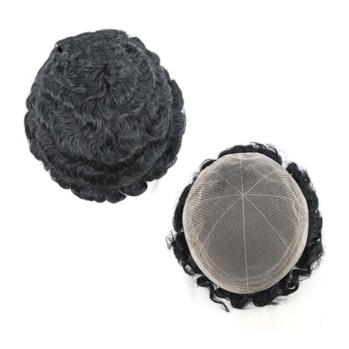 Herrenperückenhaar Afro Verworrene Curly Toupet for Männer 8"x10" Atmungsaktive Volle Spitze Basis Menschliches Haar Ersatz Haarteil Herren Perücke(10mm) von GLigeT