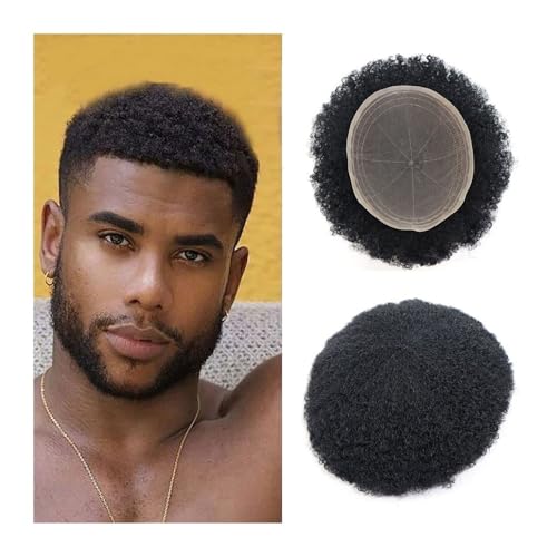 Herrenperückenhaar Afro Verworrene Curly Toupet for Männer 8"x10" Atmungsaktive Volle Spitze Basis Menschliches Haar Ersatz Haarteil Herren Perücke(4mm) von GLigeT