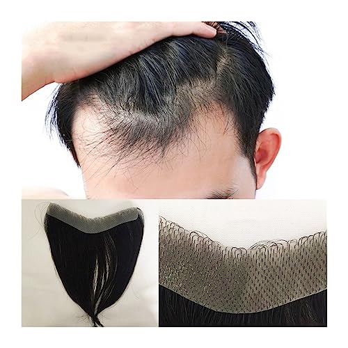 Haarteil für Männer Haaransatz-Toupet for Herren, Echthaar-Frontalhaarteil mit weicher, dünner Haut, PU-Basis, V-förmiges Fronttoupet, natürliches Haarersatzsystem Perücke Männer (Size : Toupee 1pc, von GLigeT