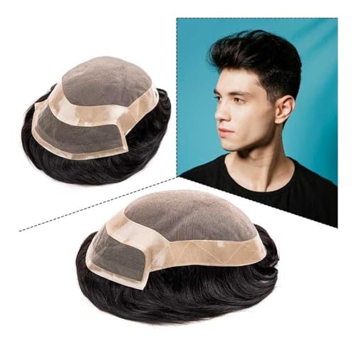 Herrenperückenhaar Herren Toupet Haarteil, 6" Atmungsaktives Menschenhaar Ersatzsystem Feine Mono Französische Spitze Front mit Durable NPU Runde Herren Haarteil Haareinheit Herrenperücke(6x9) von GLigeT