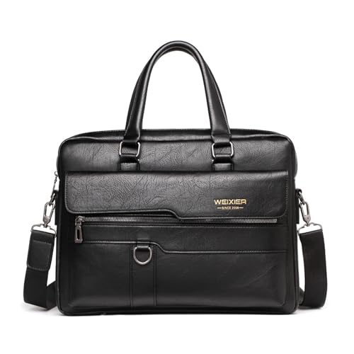 Laptoptasche Schutzhülle Aktentasche mit großer Kapazität, hochwertige Business-Umhängetasche aus PU-Leder mit einer Schulter, Bürohandtasche, 14-Zoll-Laptoptasche Laptophülle ( Color : Schwarz ) von GLigeT