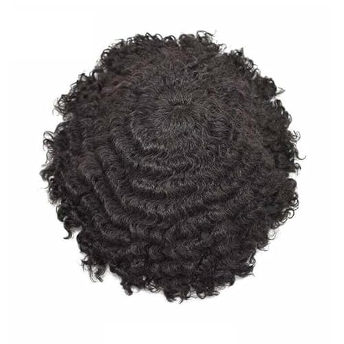 Perücke für Herren / Herren, Toupet, Afro, lockig, Perücken für Männer, atmungsaktiv, Mono, Oberteil und Perimeter, PU, männliches Haar, Prothese, 15,2 cm (6 Zoll), Ersatz-System, Perücke aus Echthaar von GLigeT